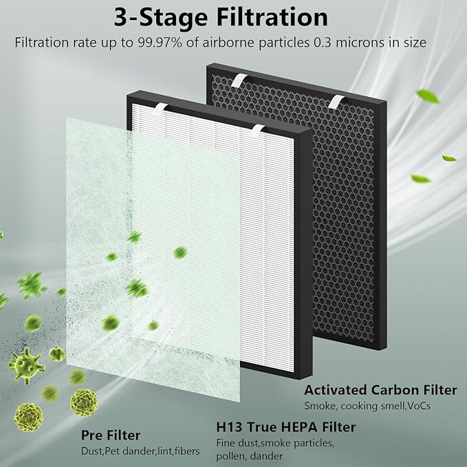 Air400 Replacement Filter for Bissell Air400, 2 H13 True HEPA and 1 Activated Carbon Pack with 8 Pre-Filter, Compared to Part #2521,2520,3365