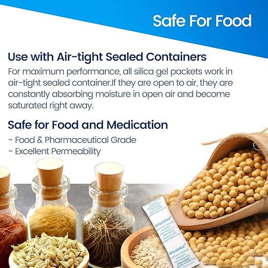 100pcs 5 Gram Food Safe Desiccant Packs, Premium Silica Gel Packets, Desiccant Moisture Absorbers for Storage