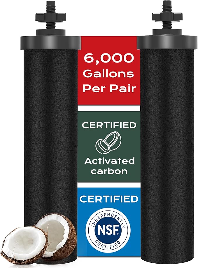 NSF/ANSI 42&372 Certified Water Filter,Gravity Water Filter Replacement for Berkey® BB9-2® Black Purification Elements and Berkey® Gravity Filter System, 2 Pack