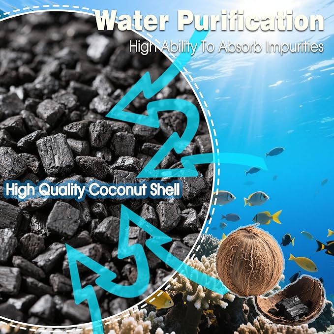 xcivi 6PCS Carbon Filter Media for Aquariums, Premium Activated Carbon, Aquarium Filter Media, Media Filter Bags Activated Carbon Charcoal Aquarium Fish Tank Canister Filter