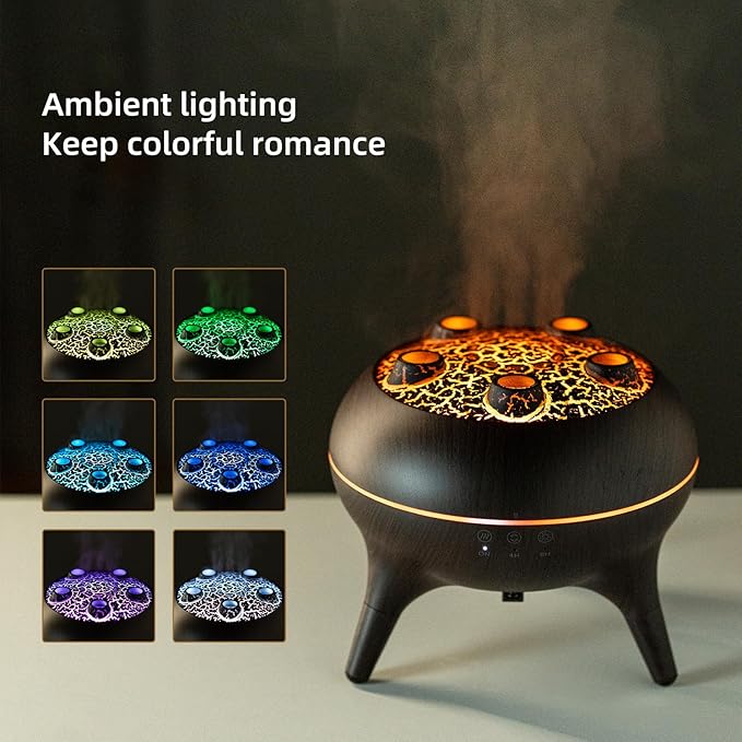 Essential Oil Diffuser 250ML,Jellyfish Diffuser Volcano Diffuser Air Humidifiers Sound Pickup Ultrasonic Aromatherapy Remote Control 7Color Lights for Home Bedroom Office Hotel (Brown Color)