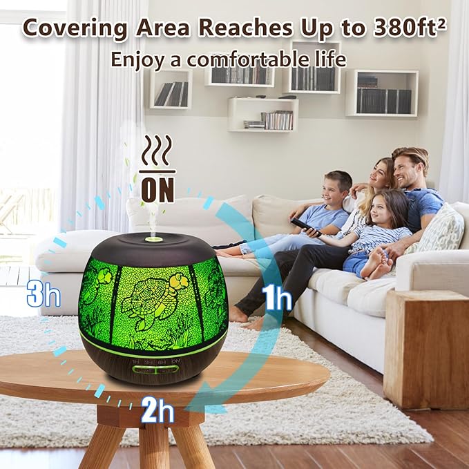 Essential Oil Diffuser for Home,500ML Aromatherapy Diffusers for Essential Oils Large Room with Cool Mist Humidifiers for Bedroom,7 Colors Changed & 3 Mist Mode Automatic Shut-Off - Turtle