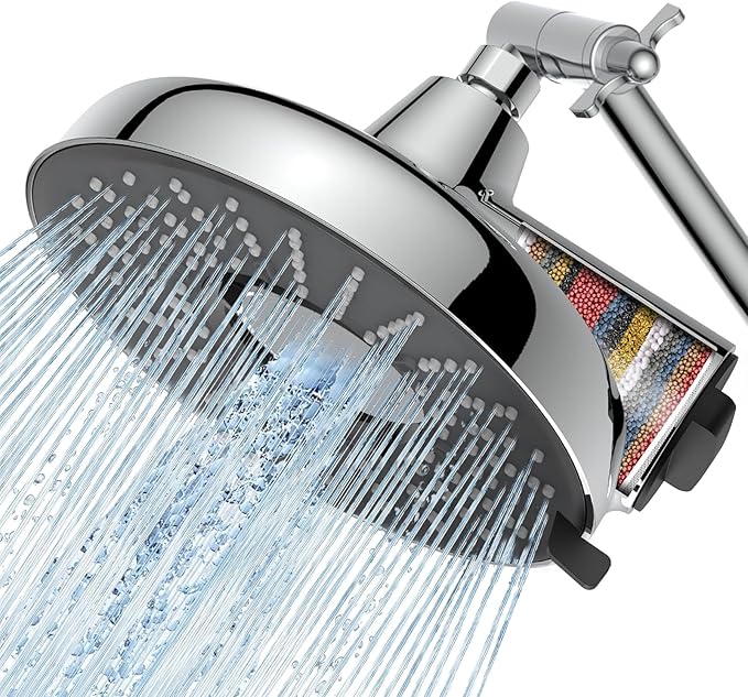Filtered Shower Head High Pressure: 8-Inch Rain Showerhead with 18-Stage Filter for Hard Water Softener - Reduces Chlorine and Heavy Metals, Extension Rod Included (Polished Chrome)