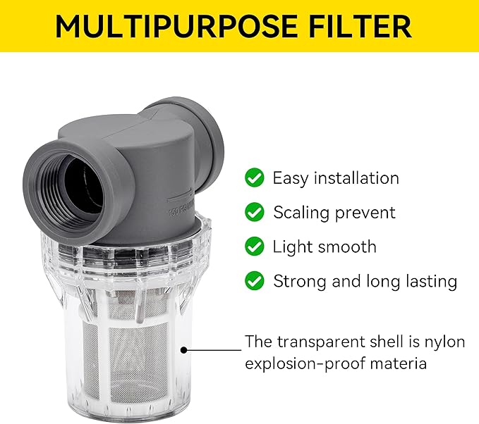 1'' Female NPT in-Line Strainer - Garden Hose Filter for High Pressure Washer, Sediment Filter with 60 Mesh Stainless Steel Screen (1'' 60 Mesh)