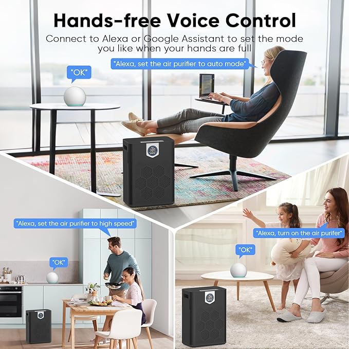 Smart Air Purifiers for Home Large Room, H14 Air Purifier with Washable Filters Up to 3000 Ftยฒ, APP & Voice Control & 22 dB Sleep Mode for Bedroom Living Room, Black