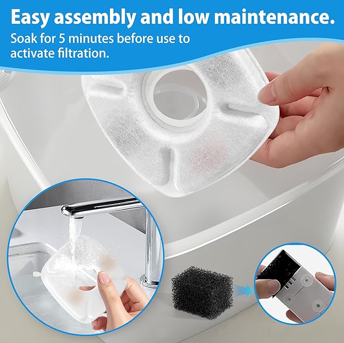 Cat Water Fountain Filters Replacement-16Pack Activated Carbon&Ion Exchange Resin Filters-Compatible with 67oz 95oz 135oz Pet Fountains-Improves Water Quality for Cats Dogs Stainless Steel Dispensers