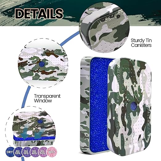 1 Pack Gun Safe Dehumidifier 40 Gram Reusable Indicating Silica Gel Desiccant Canister- Camouflage Rechargeable Humidity Moisture Absorbs for Car Closet Cabinet Storage Box
