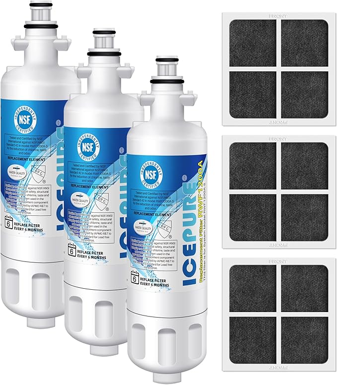 ICEPURE ADQ36006101 Replacement for LG LT700P, Kenmore Elite 9690, ADQ36006102, RFC 1200A, 46-9690 469690, ADQ36006101-S, LFXS30766S, WSL-3, FML-3, Refrigerator Water and LT120F Fresh Air Filte,3Combo