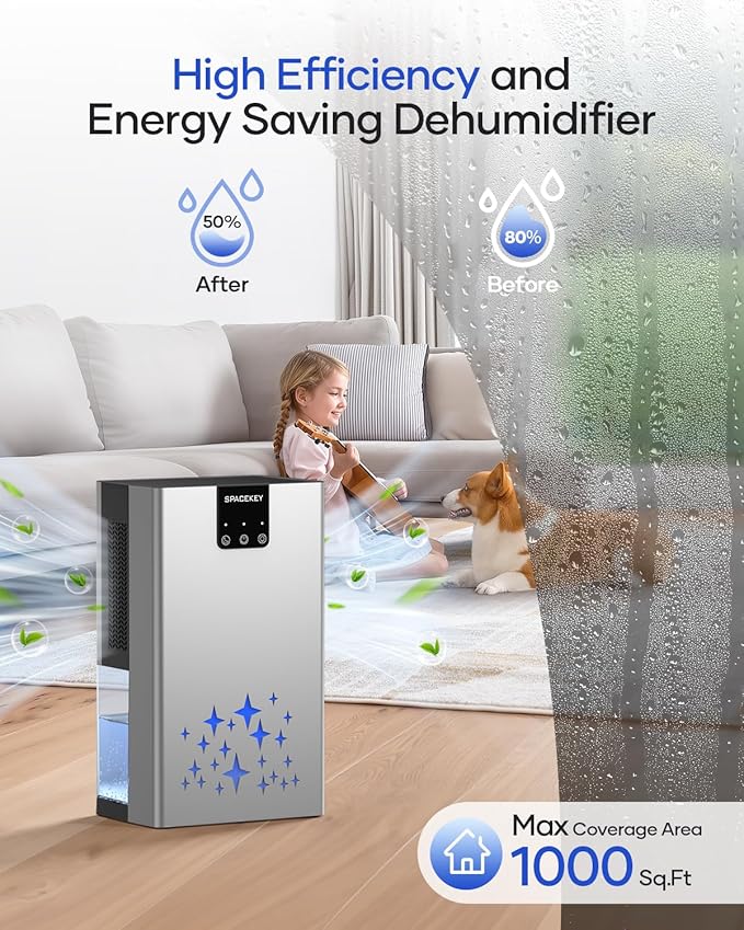 Dehumidifier, 95 OZ Water Tank Dehumidifiers for Home, 1000 sq. ft. Dehumidifier for Basement Bathroom Bedroom with Auto Shut Off, 7 Colors LED Light, Quiet Dehumidifiers with Sleep Mode, Sliver Black