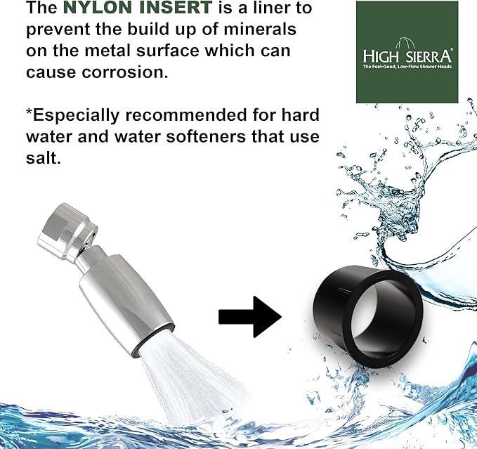 High Sierra® Solid Metal Handheld Shower Head, Lead-Free, with Built-In Trickle Valve. Shower Hose and Holder Not Included. Low Flow 1.25 GPM. Brushed Nickel