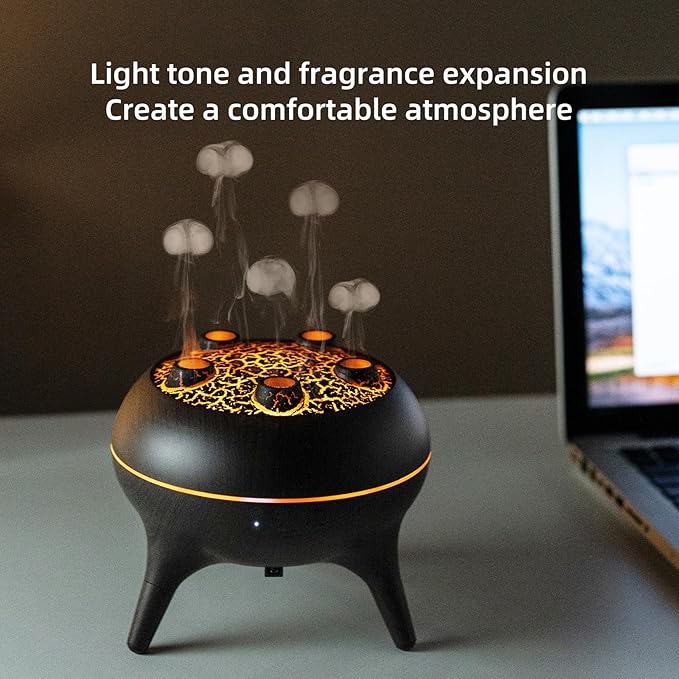 Essential Oil Diffuser 250ML,Jellyfish Diffuser Volcano Diffuser Air Humidifiers Sound Pickup Ultrasonic Aromatherapy Remote Control 7Color Lights for Home Bedroom Office Hotel (Brown Color)