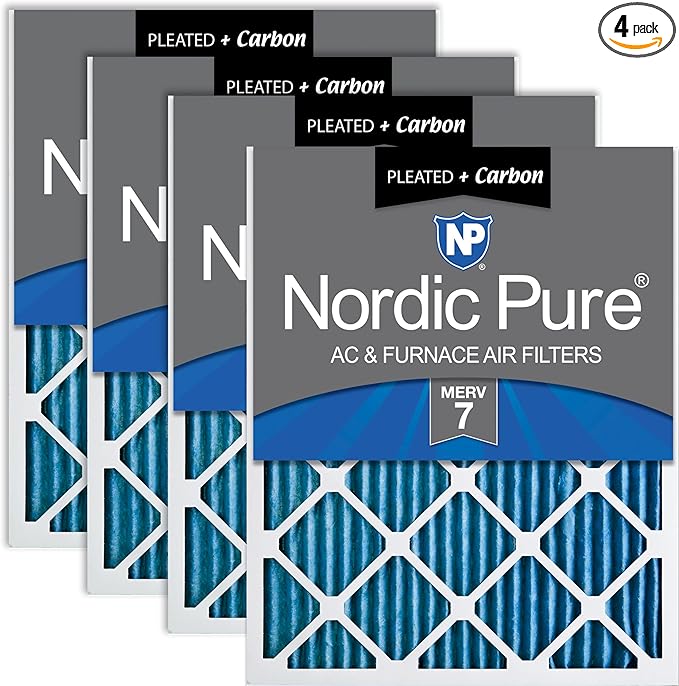 Nordic Pure 18x24x1 (Actual Size: 17 1/2 x 23 1/2 x 3/4) Pleated Air Filters MERV 7 Plus Carbon 4 Pack