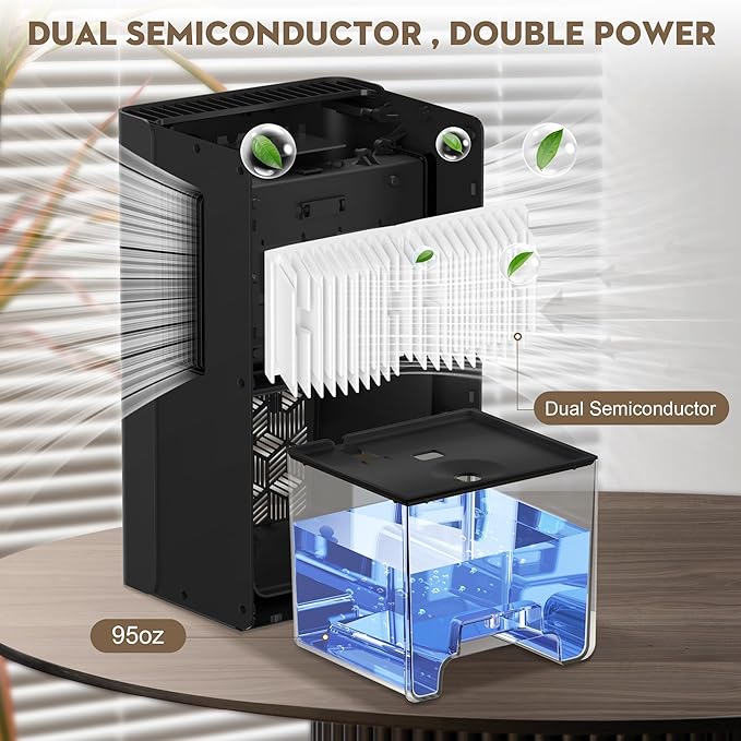 ToLife Dehumidifiers for Home, 1000 sq.ft Dehumidifier for Basement Bedroom Bathroom with 95 OZ Water Tank, Auto Shut Off 7 Colors LED Light, Black