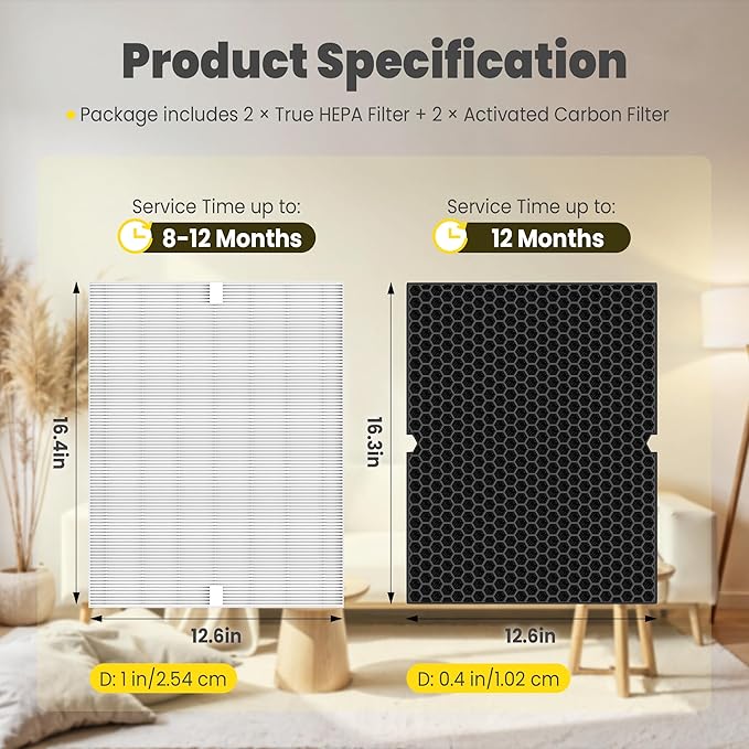 116130 Replacement Filter H for Winix 5500-2 AM80 Plasmawave Air Purifier, Includes 2 Pack True HEPA Filter and 2 Pack Activated Carbon Filter