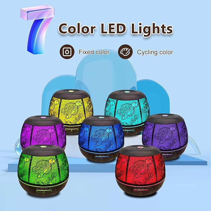 Essential Oil Diffuser for Home,500ML Aromatherapy Diffusers for Essential Oils Large Room with Cool Mist Humidifiers for Bedroom,7 Colors Changed & 3 Mist Mode Automatic Shut-Off - Turtle