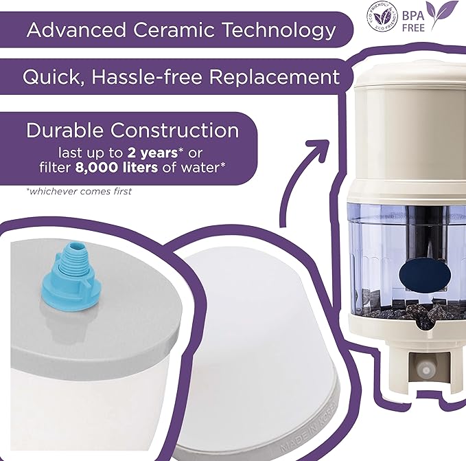 Ceramic Water Filter Replacement 1364 for PiMag Nikken Aqua Pour Gravity Water Dispenser 1360, Durable Ceramic Pre Filter for Nikken Products Filtration System, Helps Reduce Fine Sediment & Particles