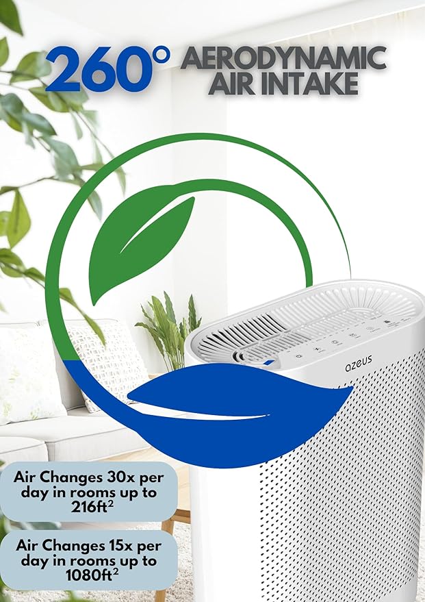 Azeus FS32 Air Purifier | True HEPA Filter | Covers Up to 1076 Sq. Ft. | Ideal for Homes, Offices & Commercial Spaces | Captures Smoke, Dust & Pet Dander | Auto Mode & Air Quality Sensor