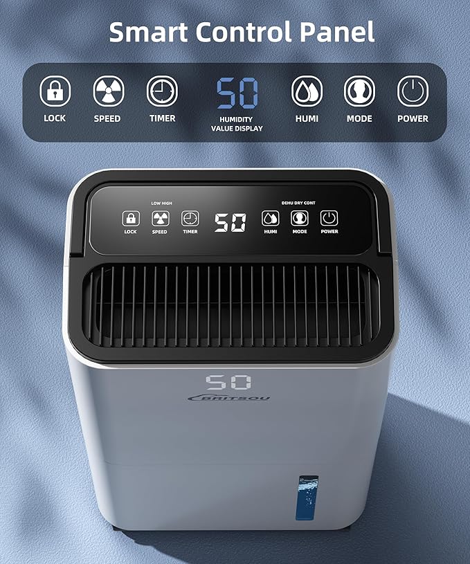 BRITSOU 34 Pint Dehumidifier for Basement with Drain Hose & 0.66 Gallon Water Tank, Manual & Auto Drainage, Smart Quiet Dehumidifiers for Home with Auto Shut off, 24HR Timer