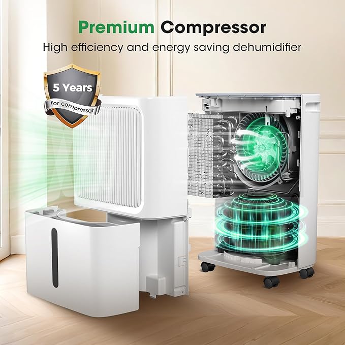 Dehumidifiers for Home with Drain Hose,55 OZ Water Tank, 2500 Sq.Ft 35 Pints Dehumidifiers for Basement, Bathroom, Bedroom, Three Modes, Smart Humidity Control, Dry Clothes, 24H Timer, White