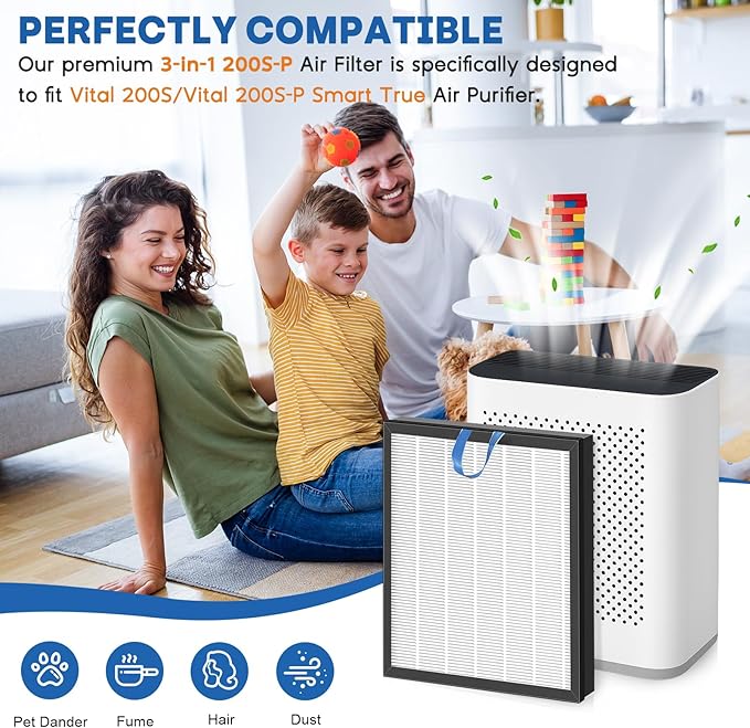 Vital 200S Air Filter Replacement for Vital 200S and 200S-P Air Purifier, 3-in-1 H13 True Replacement Filter, Activated Carbon Air Purifier Pre-Filter, 2 PC, White