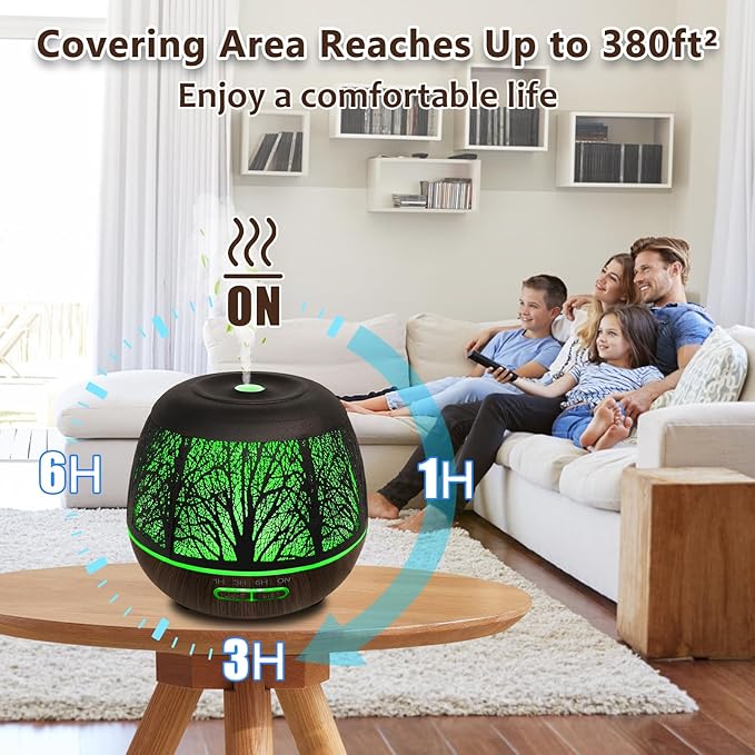 Essential Oil Diffuser for Home,500ML Aromatherapy Diffusers for Essential Oils Large Room with Cool Mist Humidifiers for Bedroom,7 Colors Changed & 3 Mist Mode Automatic Shut-Off,Tree