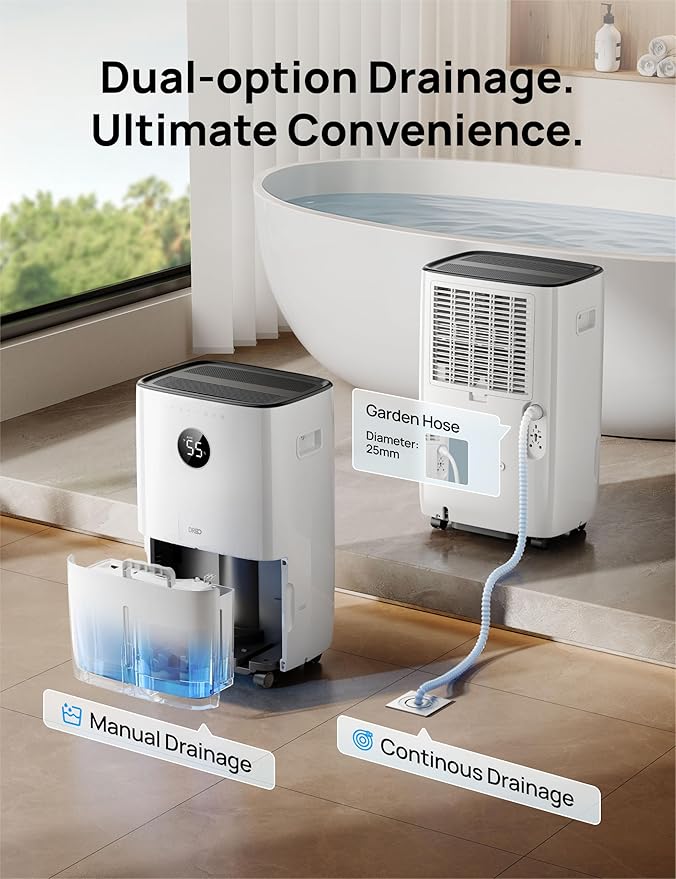 Dreo 110-Pint Smart Dehumidifier for Basement, 4500 Ft² for Large Room, 2 Gallon Water Tank, Auto/Comfort/Constant Mode Dehumidifiers for Home, Bedroom, Bathroom, with Drain Hose, Black, 711S