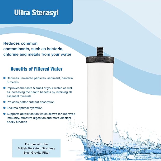 British Berkefeld Doulton Ceramic Water Filter Candle W9121226 7" Ultra Sterasyl Authentic Gravity PFAS (PFOA and PFOS) Reduction 8674