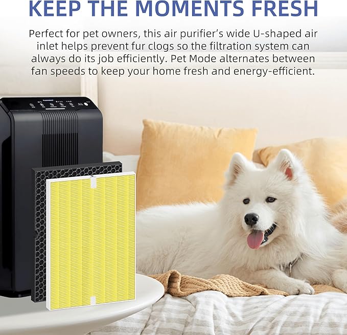 116130 HEPA Pet Care Replacement Filter H for Winix 5500-2 Am80 Plasmawave Air Purifier True HEPA Carbon Filter,2 Set,Yellow