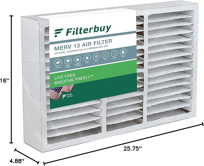 Filterbuy 16x26x5 Air Filter MERV 13 Optimal Defense (1-Pack), Pleated HVAC AC Furnace Air Filters for Electro-Air, Emerson, White Rodgers, & Comfort Plus (Actual Size: 16.00 x 25.75 x 4.88 Inches)