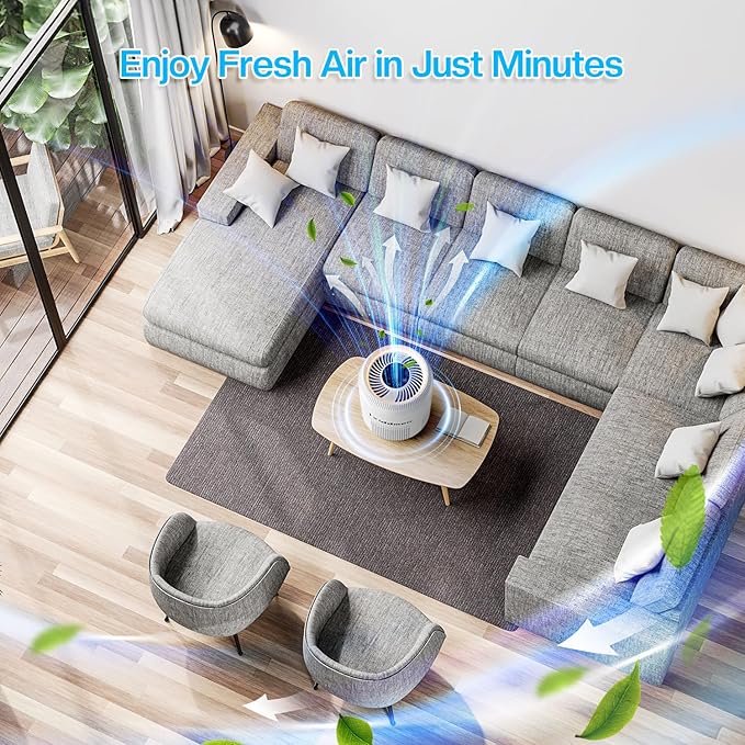 3-in-1 Air Purifier for Home - H13 HEPA Air Filter, Covers Up to 1095 sq ft for Bedrooms, Offices & Living Rooms (White)