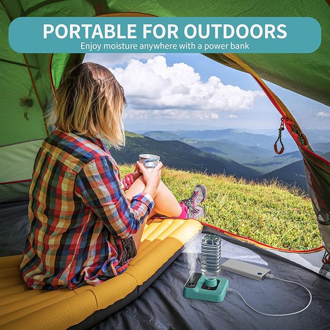 Portable Humidifiers for Travel, Small Mini Humidifier with Auto Shut-Off, Nightlight and Storage Bag for Hotel, Bedroom or Office, Plant Humidifier Indoor, Green