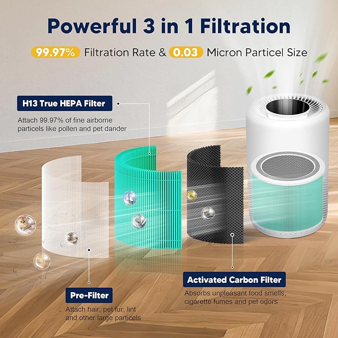 Core 200S Toxin Absorber Replacement Filter Compatible with LEVOIT Core 200S and LEVOIT Core 200S Smart WiFi Air Purifier,3-in-1 H13 True HEPA Activated Carbon Filter, Core 200S-RF, Green, 2 Pack
