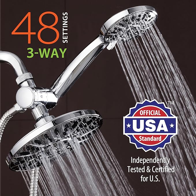 AquaDance for California - 7" Premium High Pressure 3-Way Rainfall Combo for Best of Both Worlds - Enjoy Luxury 6-Setting Rain Showerhead and Hand Held Shower Separately or Together - Chrome Finish