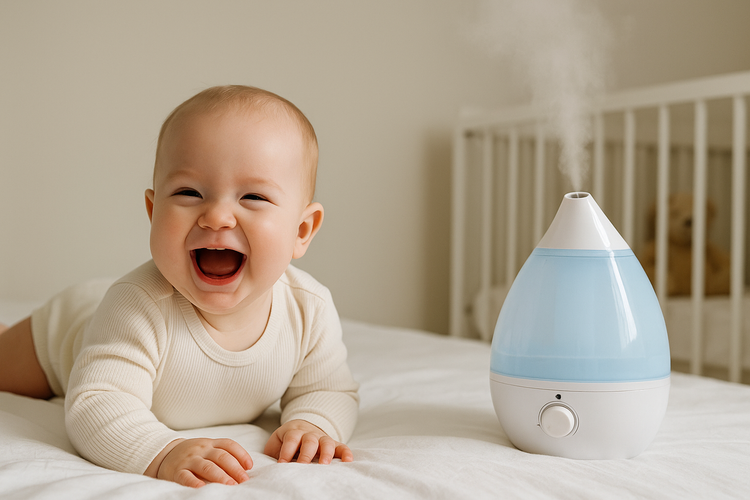 Baby room with soft humidifier steam