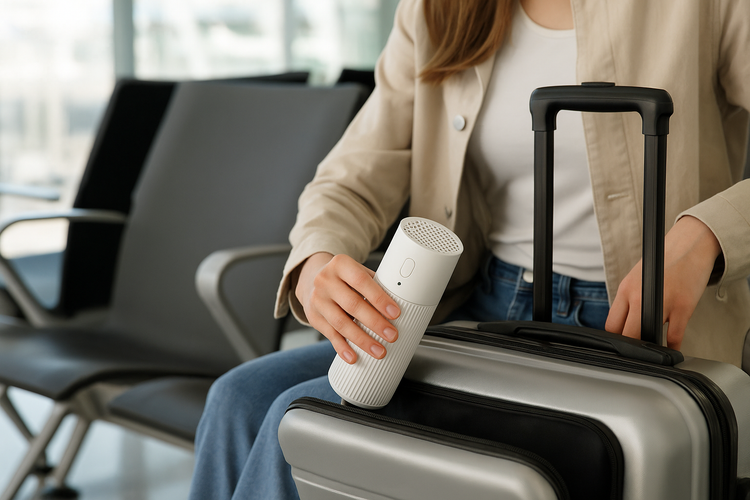 Travel bag with compact purifier