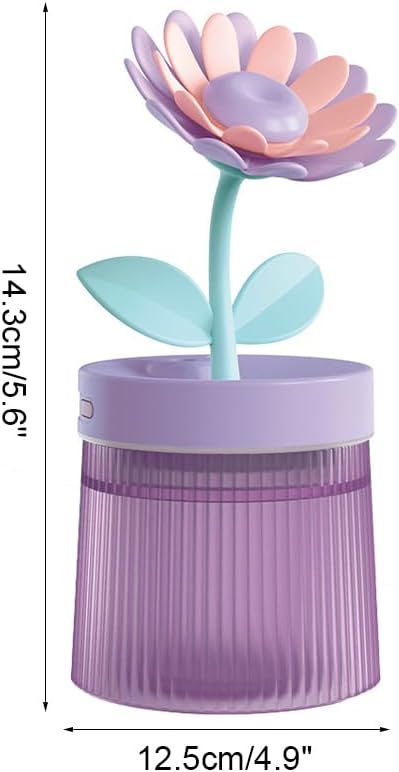 DONGKER Mini Humidifier,260ml 2 Mist Modes Cute Flower Desktop Humidifiers with Colorful Lights for Bedroom Home Office Indoor Car Travel