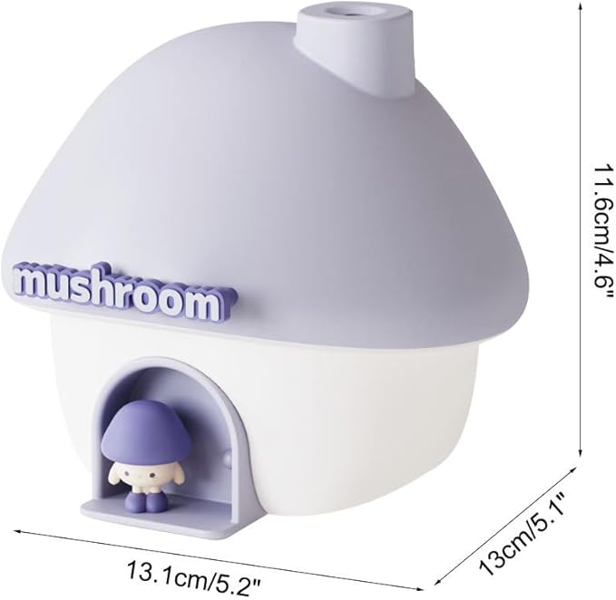 Cute Mushroom House Humidifier, Quiet Air Humidifier Rechargeable Aroma Diffuser Humidifiers with Night Light for Home Bedroom Office Car
