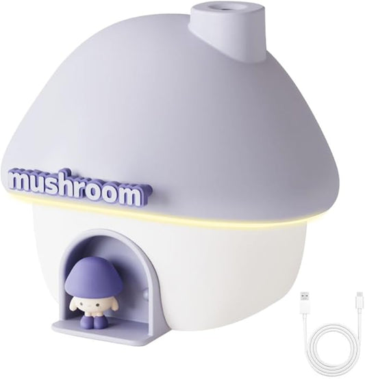 Cute Mushroom House Humidifier, Quiet Air Humidifier Rechargeable Aroma Diffuser Humidifiers with Night Light for Home Bedroom Office Car