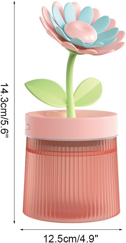 DONGKER Mini Humidifier,260ml 2 Mist Modes Cute Flower Desktop Humidifiers with Colorful Lights for Bedroom Home Office Indoor Car Travel