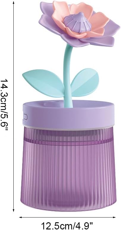 DONGKER Mini Humidifier,260ml 2 Mist Modes Cute Flower Desktop Humidifiers with Colorful Lights for Bedroom Home Office Indoor Car Travel