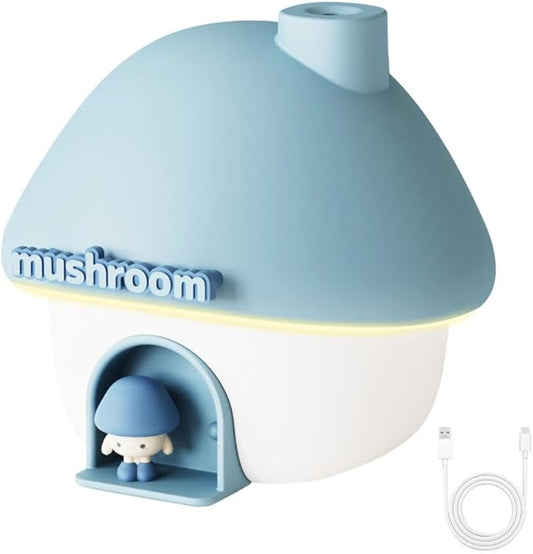 Cute Mushroom House Humidifier, Quiet Air Humidifier Rechargeable Aroma Diffuser Humidifiers with Night Light for Home Bedroom Office Car