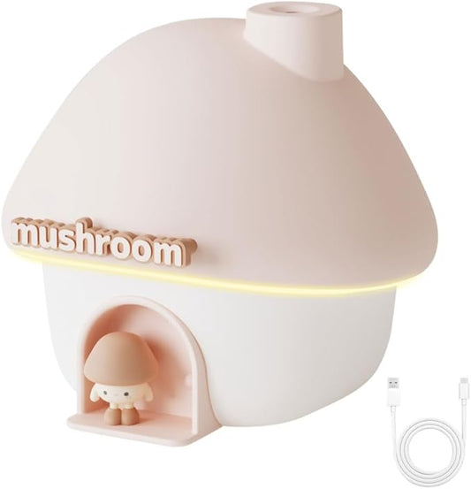 Cute Mushroom House Humidifier, Quiet Air Humidifier Rechargeable Aroma Diffuser Humidifiers with Night Light for Home Bedroom Office Car