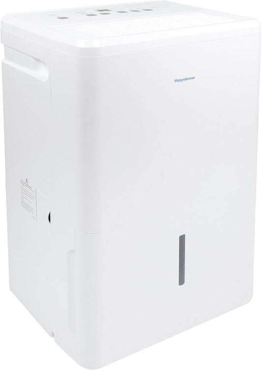 Keystone 50-Pint Portable Dehumidifier, 115V, Dehumidifier for Rooms up to 4500 Sq.Ft, Moisture Absorber For Basement, Garage, Living Room with Pump, White