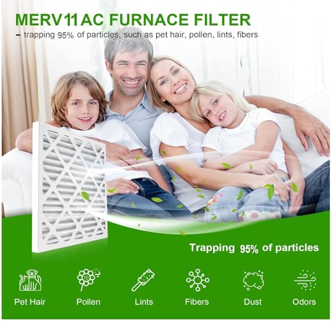 12x12x1 AC Furnace Air Filter MERV 11 (2 Pack) MPR 1000 FPR 7 HVAC Pleated Filters for Home (exact dimensions 11.81x11.81x0.79 inches)