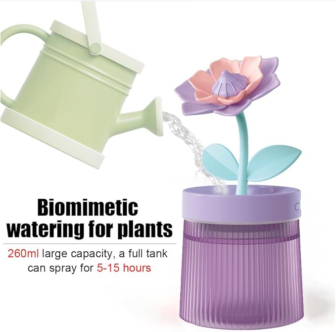 DONGKER Mini Humidifier,260ml 2 Mist Modes Cute Flower Desktop Humidifiers with Colorful Lights for Bedroom Home Office Indoor Car Travel