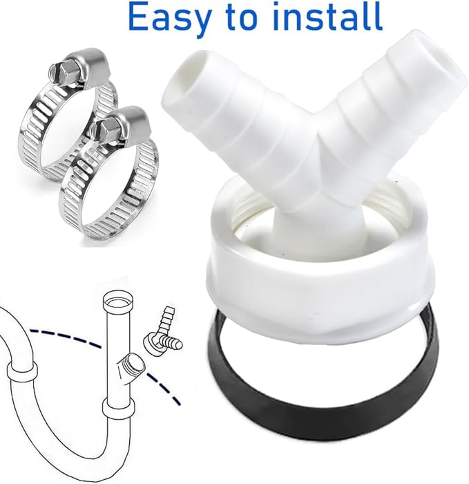 1-1/2 Inch Dishwasher Drain Hose Adapter Y Piece with Clips Kit, Pipe Connector Kit, Pipe Clips, Sink Adapter for Washing Machine