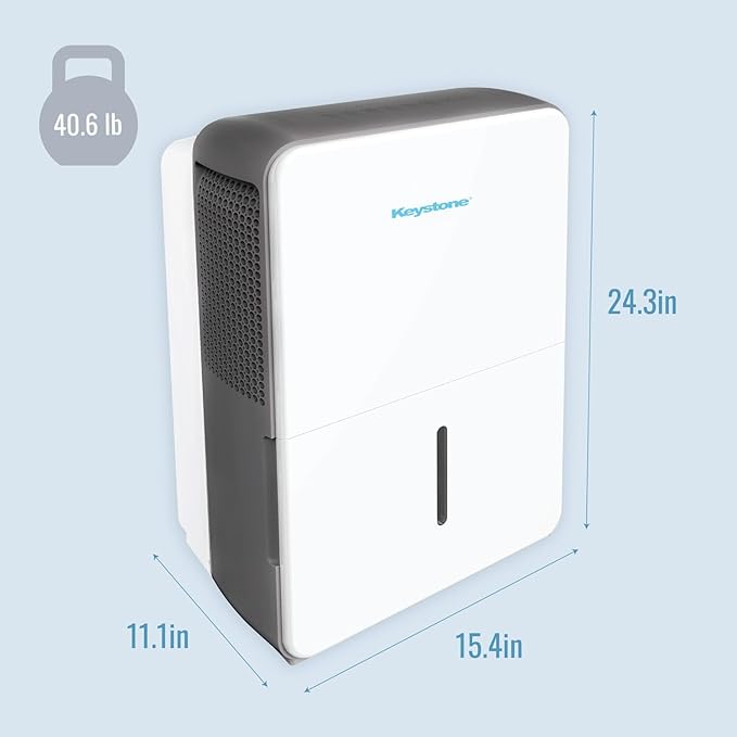 Keystone Energy Star 35-Pint Portable Dehumidifier for Extra Large Rooms Up to 3,000 Sq.Ft. with Auto-Shutoff & Timer, Quiet Home Dehumidifier and Moisture Absorber For Basement, Garage, Living Room