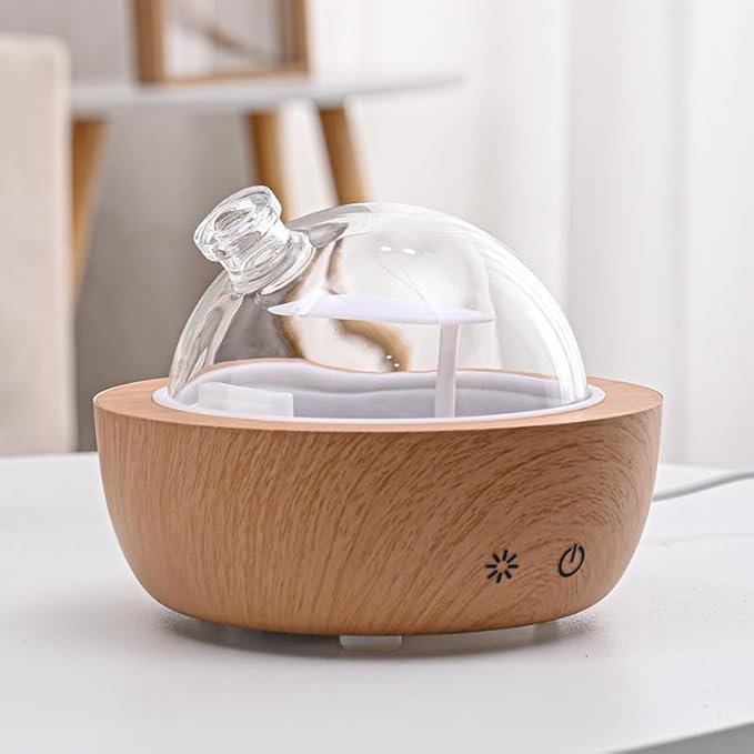 Glass Essential Oil Diffusers for Home, Wood Grain Base Humidifier, Decorative Bedroom Aromatherapy Scent Air Diffuser Ultrasonic Aroma Defusers 200ml（with 3Pcs Essential Oils）
