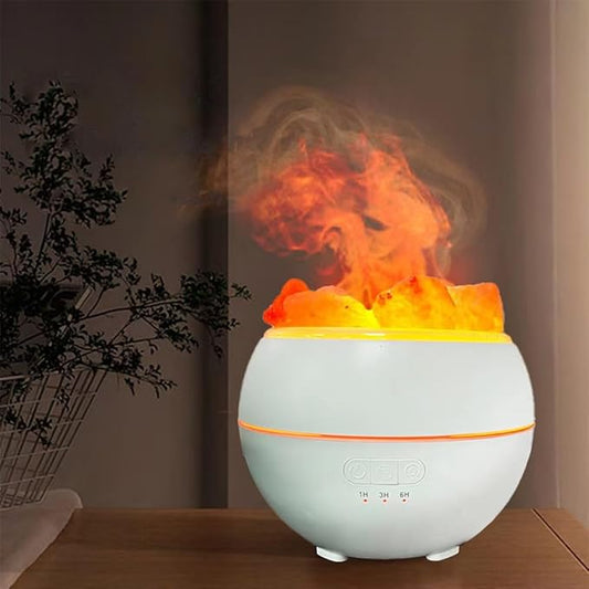 Himalayan Salt Stone LED Ambient Light Humidifier, Dual Mode Flame Light and Gradient Color USB Aromatherapy Machine, A Combination of Two In One Bedside Night Light and Humidifier.