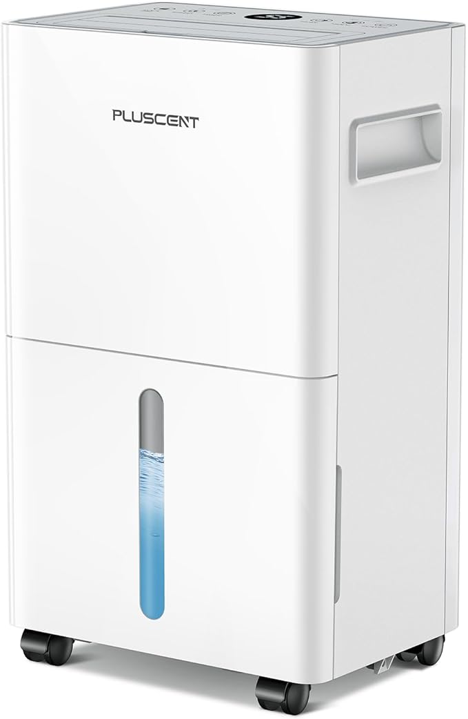 1500 Sq.ft Dehumidifier for Basement, PlUSCENT Max 21 Pint/Day Dehumidifiers for Home, Large Room, Bedroom with Drain Hose, Smart Humidity Control & Monitor, 3 Operation Modes, 24H Timer, Auto Defrost
